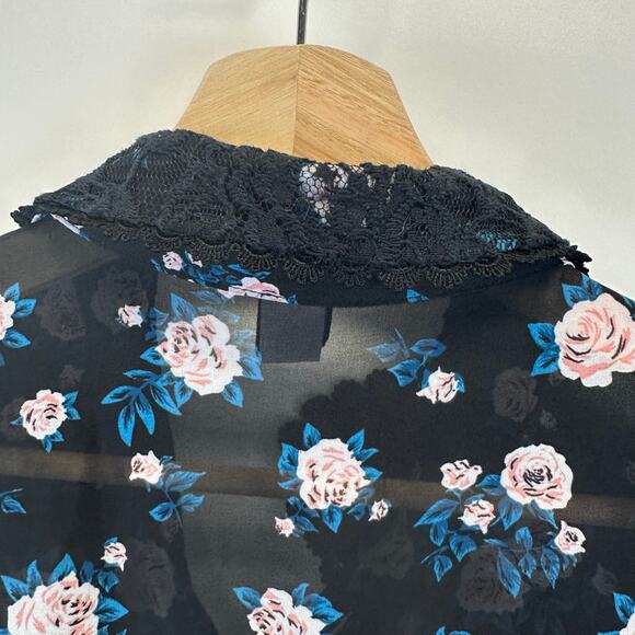 Hot Topic Floral Button-Down Black Chiffon Lace Collar Mini Dress Womens Size M - Picture 12 of 15